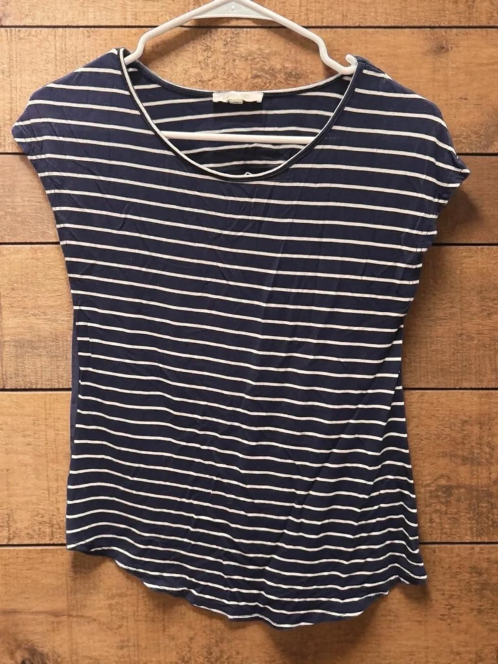 August mist Striped Navy and White Cap Sleeve Top - XS